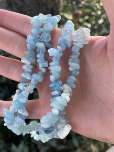 Aquamarine Beaded Necklace Blue Talisman Beryl Tumbled