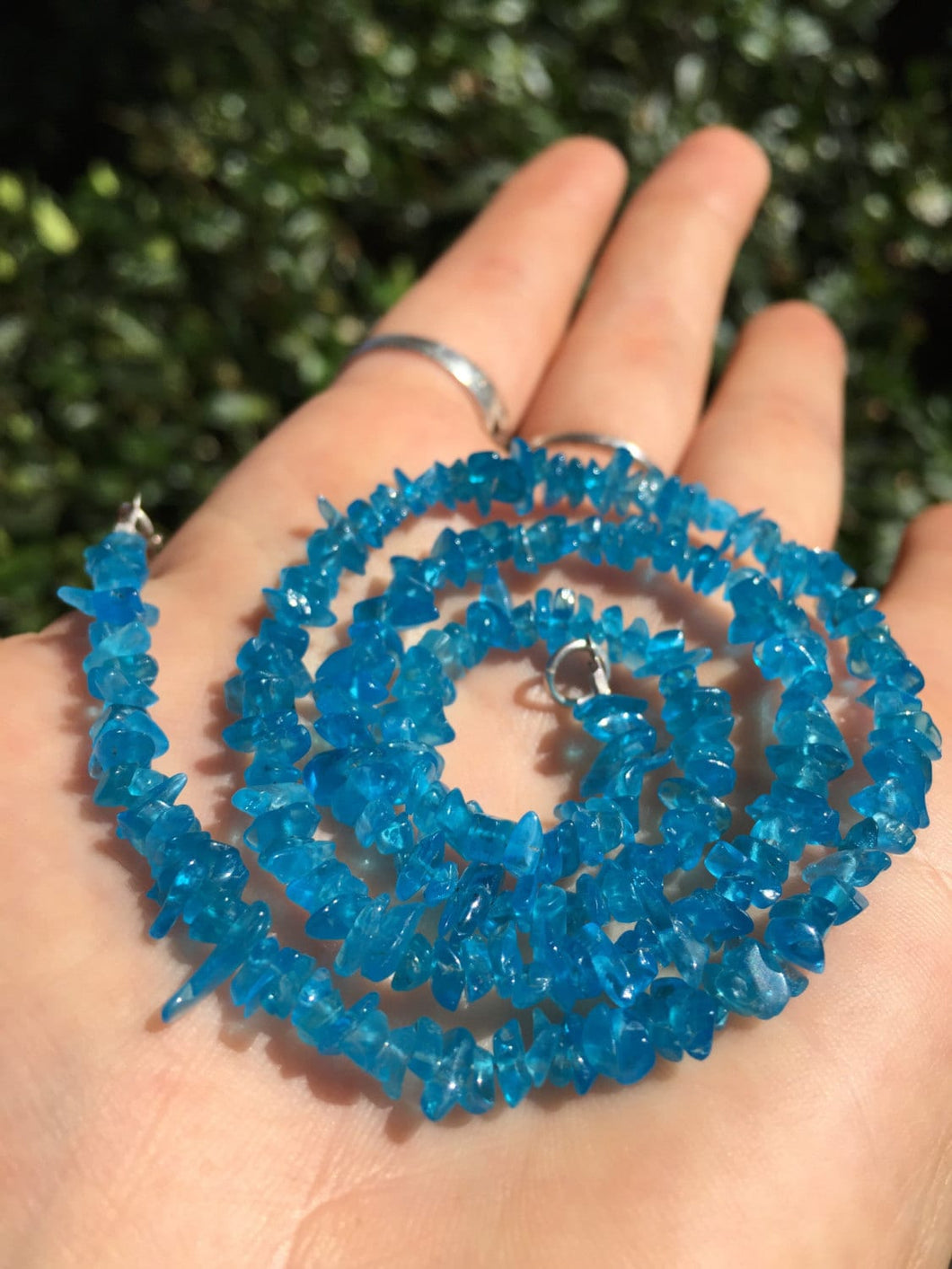 Apatite Bright Electric Blue Crystal Stone Necklace Chip Bead