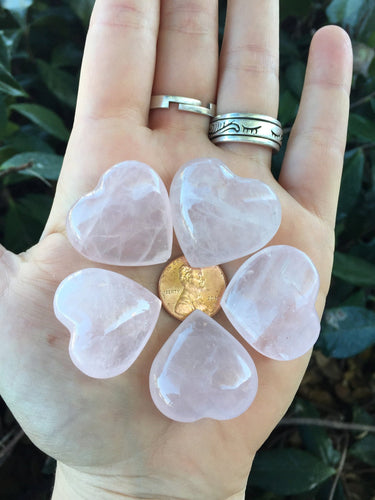 Rose Quartz Pink Love Heart Shaped Rocks set of 5 Crystal Stones