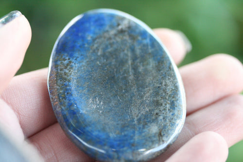 Lapis Lazuli Worry Stone Oval Polished Disc Thin Lazurite Calcite and Pyrite