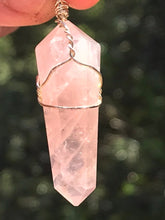Load image into Gallery viewer, Rose Quartz Double Terminated Point Pendant Wrapped With Black Cord