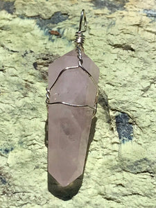 Rose Quartz Double Terminated Point Pendant Wrapped With Black Cord