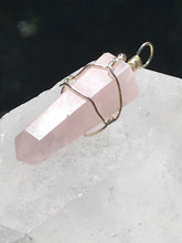 Load image into Gallery viewer, Rose Quartz Double Terminated Point Pendant Wrapped With Black Cord