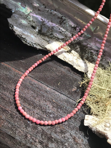 Beaded Rhodochrosite Faceted Necklace 19” long with Sterling Silver
