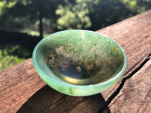 Moss Agate Bowl Green and White Carved   Crystal