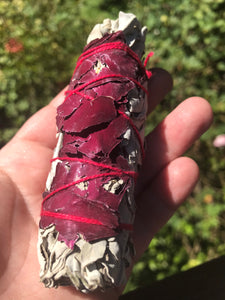 Roses and California White Sage Dried Wands Ceremonial Herb Smudge