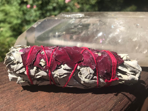 Roses and California White Sage Dried Wands Ceremonial Herb Smudge