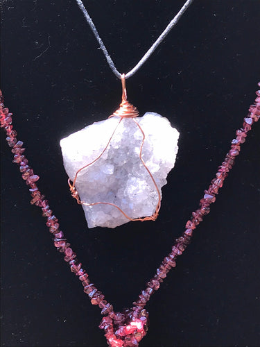 Druzy Lavender Quartz Copper Pendant with Black Cord