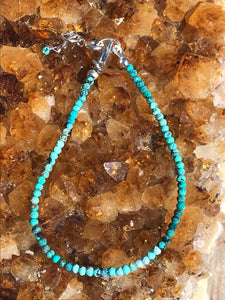 Turquoise Arizona Natural Kingman Faceted Stone Beads Bracelet with Sterling Silver