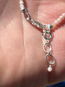 Opal Pink Beaded Faceted Bracelet with Sterling Silver Chain