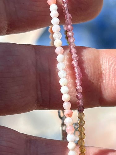 Tourmaline Beaded Faceted Bracelet with Sterling Silver Chain