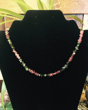Load image into Gallery viewer, Tourmaline Green and Pink Chip Bead Necklace 17.5&quot;