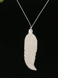 White Feather Pendant Bead on white cord
