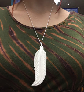 White Feather Pendant Bead on white cord